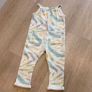 3T Tie-Dye Waffle Jumpsuit with pockets - Pastel Green & Yellow